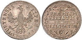 FRANKFURT. - Stadt. Silberne Gymnasialprämie zu 1/4 Konventionstaler o. J. Adler / Schrift.
J. u. F. 1636 schöne Patina, vz - prfr