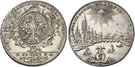 FRANKFURT. - Stadt. Konventionstaler 1772, Stadtansicht, mit Ruderer unter Brückenturm.
Dav. 2226, J. u. F. 877b ss