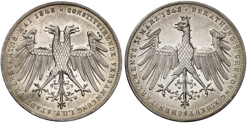 FRANKFURT. - Stadt. Doppelgulden 1848, "CONSTITUIRENDE VERSAMMLUNG".
Thun 134, ...