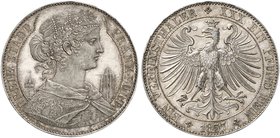 FRANKFURT. - Stadt. Vereinstaler 1857, mit Dächer.
Thun 141, AKS 7, J. 40
sehr seltener Jahrgang ! schöne Patina, min. Randverprägung, kl. Kr., EA, ...