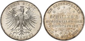 FRANKFURT. - Stadt. Vereinstaler 1859, "ZU SCHILLER'S HUNDERTJÄHRIGER GEBURTSFEIER".
Thun 139, AKS 43, J. 50 vz - St