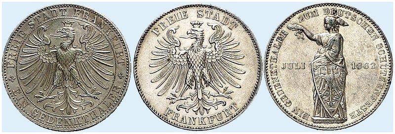 FRANKFURT. - Stadt. Lot von 3 Stück: Vereinstaler 1859, "ZU SCHILLER'S HUNDERTJÄ...