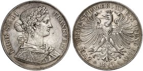 FRANKFURT. - Stadt. Vereinsdoppeltaler 1861.
Thun 145, AKS 4, J. 43 min. Rdf., f. vz