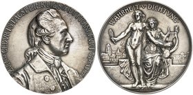 FRANKFURT. - Stadt. Silbermedaille 1899 (von H. Kaufmann, 66,2 mm) der Stadt Frankfurt, auf den 150. Geburtstag von Johann Wolfgang von Goethe. Brustb...