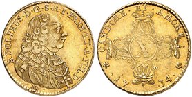 FULDA. - Bistum. Adolph, Freiherr von Dalberg, 1726-1737. Karolin 1734.
Friedb. 1055, Buch. 47 ff. Gold min. justiert, ss