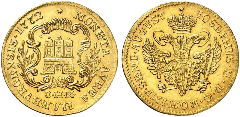 HAMBURG. - Stadt. Dukat 1772, mit Titel Joseph II.
Friedb. 1127, Gaed. 172, J. ...