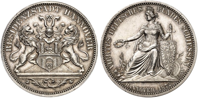 HANNOVER. - Stadt. Georg V., 1851-1866. Feinsilbermedaille 1872, "VIERTES DEUTSC...