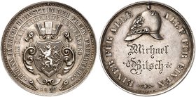 HEIDELBERG. - Stadt. Tragbare Silbermedaille 1857 (von M. Mayer, 36,5 mm), für 20-jährigen Dienst bei der Freiwilligen Feuerwehr. Wappen / Feuerwehrhe...