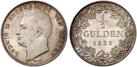 HESSEN - DARMSTADT. Ludwig II., 1830-1848. 1/2 Gulden 1838.
AKS 106, J. 37 min. Kr., f. St