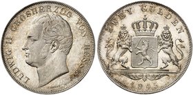 HESSEN - DARMSTADT. Ludwig II., 1830-1848. Doppelgulden 1845.
Thun 197, AKS 101, J. 42 winz. Rdf., f. St