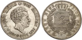 - ALBERTINISCHE LINIE. Anton, 1827-1836. Konventionstaler 1836 G, auf seinen Tod.
Thun 315, AKS 85, J. 67 f. vz