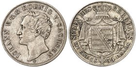 - ALBERTINISCHE LINIE. Johann, 1854-1873. Ausbeutetaler 1854 F.
Thun 333, AKS 129, J. 98 R ! ss