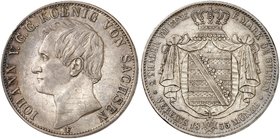 - ALBERTINISCHE LINIE. Johann, 1854-1873. Doppeltaler 1855 F.
Thun 337, AKS 125, J. 104 ss