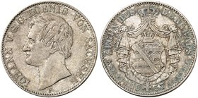 - ALBERTINISCHE LINIE. Johann, 1854-1873. Ausbeutevereinstaler 1857 F.
Thun 340, AKS 133, J. 108 kl. Kr., ss