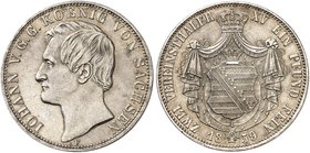 - ALBERTINISCHE LINIE. Johann, 1854-1873. Vereinsdoppeltaler 1859 F.
Thun 338, AKS 126, J. 109 min. Rdf., ss - vz