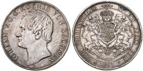 - ALBERTINISCHE LINIE. Johann, 1854-1873. Vereinsdoppeltaler 1861 B.
Thun 347, AKS 127, J. 120 Rdf., Kr., ss