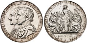 - ALBERTINISCHE LINIE. Johann, 1854-1873. Silbermedaille 1866 B, im Gewicht eines Doppeltalers, auf die 100-Jahrfeier der Bergakademie Freiberg.
AKS ...