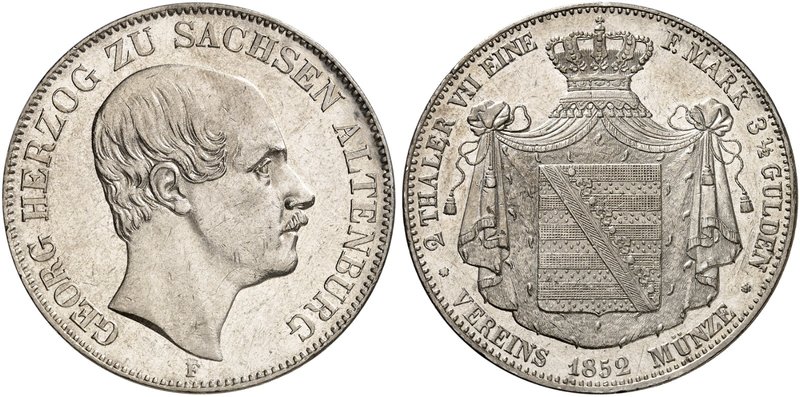 SACHSEN - ALTENBURG. Georg, 1848-1853. Doppeltaler 1852 F.
Thun 355, AKS 58, J....