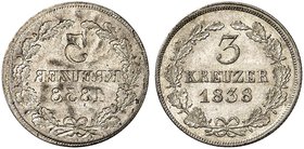 SACHSEN - COBURG - GOTHA. Ernst I., 1826-1844. Einseitiger Abschlag der Wertseite der 3 Kreuzer 1838, Gotha.
zu AKS 85a, zu J. 264 vz - St