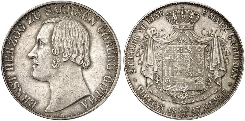 SACHSEN - COBURG - GOTHA. Ernst II., 1844-1893. Doppeltaler 1847.
Thun 365, AKS...