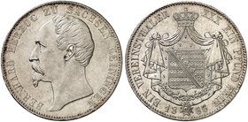 SACHSEN - MEININGEN. Bernhard II. Erich Freund, 1803-1866. Vereinstaler 1866, München.
Thun 379, AKS 184, J. 450 vz