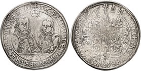 SACHSEN - WEIMAR. Friedrich Wilhelm I. und Johann III., 1573-1603. Taler 1587, Saalfeld.
Dav. 9774, Schnee 245, Koppe 61, Slg. Mers. 3749 ss