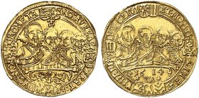 SACHSEN - WEIMAR. Johann Ernst und seine sieben Brüder, 1605-1619. Goldgulden 1614, Saalfeld.
Friedb. 3014, Koppe 207, Slg. Mers. 3798 Gold Hksp., ss...