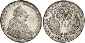 SCHWÄBISCH HALL. - Stadt. 1/2 Taler 1777, mit Brustbild und Titel Joseph II., Riffelrand.
Raff 53.1 f. Kr., vz