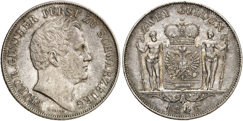 SCHWARZBURG - RUDOLSTADT. Friedrich Günther, 1807-1867. Doppelgulden 1846.
Thun...