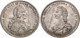 SOLMS - LAUBACH. Christian August, 1738-1784. Taler 1738, Nürnberg, auf seine Vermählung mit Elisabetha Amalia Friederica von Isenburg.
Dav. 2779, Jo...