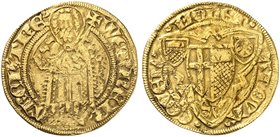 TRIER. - Erzbistum. Werner III. von Falkenstein, 1388-1418. Goldgulden o. J. (1414-1415), Koblenz.
Friedb. 3414, Noss 308, Felke 902 Gold l. korrodie...