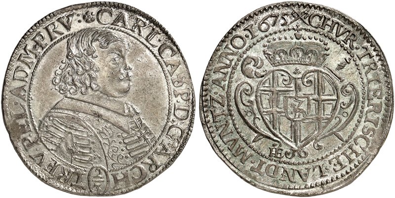 TRIER. Carl Caspar von der Leyen, 1652-1676. 2/3 Taler 1675, Koblenz.
Dav. 1021...