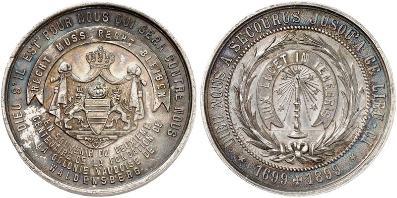 WÄCHTERSBACH. - Stadt. Versilberte Zinnmedaille 1899 (von E. F. Wiedmann, 39,3 m...