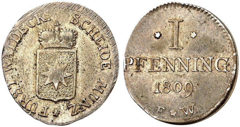 WALDECK - PYRMONT. Friedrich Carl August, 1763-1812. Silberabschlag 1 Pfennig 18...