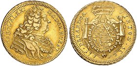 WÜRTTEMBERG. Karl Alexander, 1733-1737. Karolin 1735.
Friedb. 3589, Kl.-R. 164d Gold min. justiert, ss
