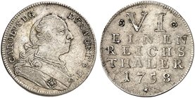 WÜRTTEMBERG. Karl Eugen, 1744-1793. 1/6 Taler 1758.
Kl.-R. 351 vz