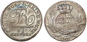 WÜRTTEMBERG. Friedrich II. (I.), 1797-1816. 6 Kreuzer 1809.
AKS 51, J. 9, Kl.-R. 44.3b schöne Patina, min. Prägeschwäche, vz+