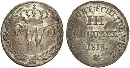 WÜRTTEMBERG. Wilhelm I., 1816-1864. 3 Kreuzer 1818.
AKS 101, J. 30b, Kl.-R. 57 vz - St