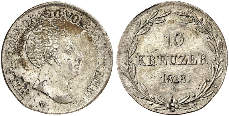 WÜRTTEMBERG. Wilhelm I., 1816-1864. 10 Kreuzer 1818.
AKS 92 Var., J. 34, Kl.-R....