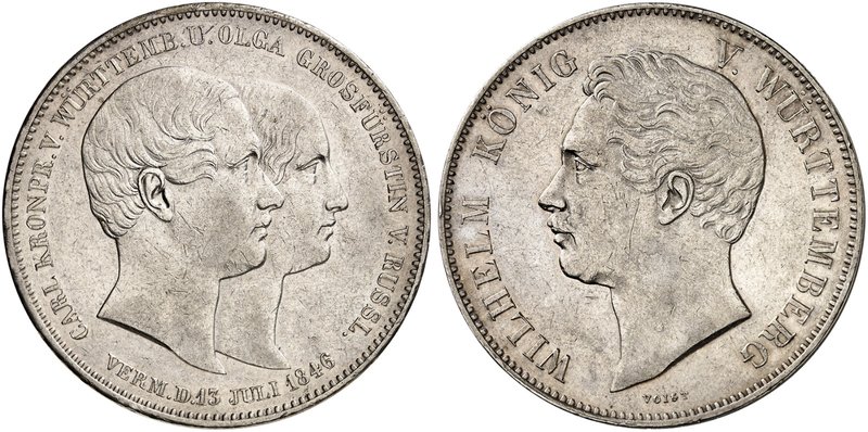 WÜRTTEMBERG. Wilhelm I., 1816-1864. Doppeltaler 1846, auf die Vermählung des Kro...