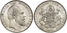 WÜRTTEMBERG. Karl, 1864-1891. Vereinstaler 1865.
Thun 440, AKS 126, J. 85a, Kl.-R. 113 kl. Rdf., vz - St