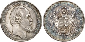 WÜRTTEMBERG. Karl, 1864-1891. Vereinstaler 1865, mit herabhängendem Geweih.
Thun 441, AKS 126, J. 85b, Kl.-R. 113a R ! ss