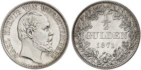 WÜRTTEMBERG. Karl, 1864-1891. 1/2 Gulden 1871.
AKS 127, J. 84, Kl.-R. 115.5 vz - St