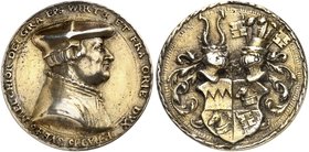 WÜRZBURG. - Bistum. Melchior Zobel von Giebelstadt zum Guttenberg, 1544-1558. Vergoldete Silbermedaille o. J. (1551, von J. Deschler, 39,8 mm). Brustb...