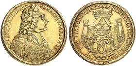 WÜRZBURG. Friedrich Karl von Schönborn, 1729-1746. 10 Gulden 1736, Variante mit "GULD".
Friedb. 3704, Helm. 626, Krug 403a, Slg. Pil. - Gold, RRR ! s...