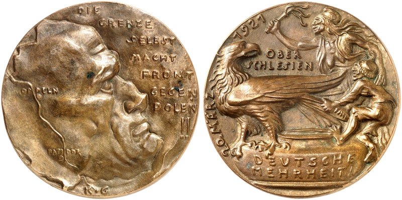GOETZMEDAILLEN. Bronzegußmedaille 1921 (60,0 mm), auf die Oberschlesische Abstim...