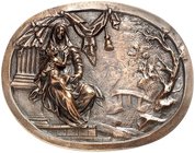 MISCELLANEA. Einseitige, ovale Bronzegußplakette o. J. (unsigniert, nach Peter Flötner, 105,0 x 84,2 mm). Madonna mit Kind vor Flußlandschaft.
Slg. W...