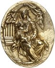 MISCELLANEA. Einseitige, ovale vergoldete Silbergußplakette o. J. (unsigniert, nach Peter Flötner, 59,7 x 74,2 mm). Madonna mit Kind unter Baldachin....