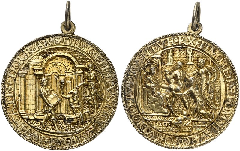 MISCELLANEA. Tragbare, vergoldete Silbermedaille o. J. (unsigniert, 57,1 mm). Ba...
