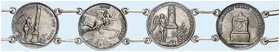 MISCELLANEA. Silbergürtel mit 14 Stück: Diverse Silbermedaillen 1801 (2x von Loos), o. J. (11x von Loos, 1x unsigniert).
Sommer A 79, A 80, B 17, B 2...